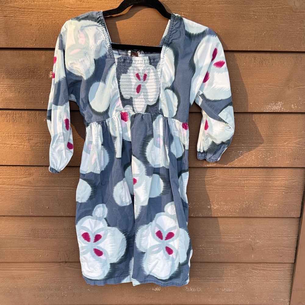 Tea Collection Navy Floral Smocked Casual Dress with Pink Accents
